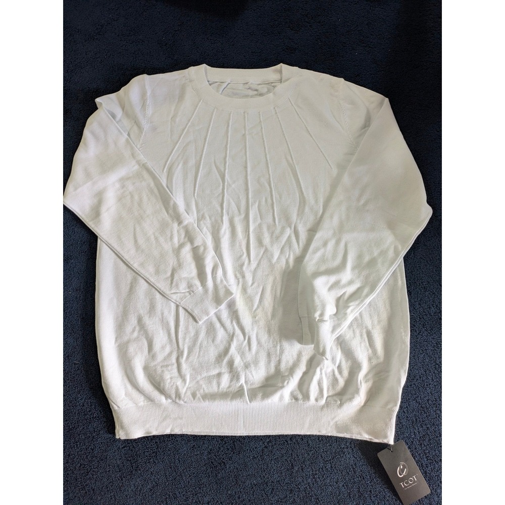 TCot Women's Cream Pleated Long Sleeve Crew Neck Knit Sweater Top Large chest 44 - Picture 4 of 6